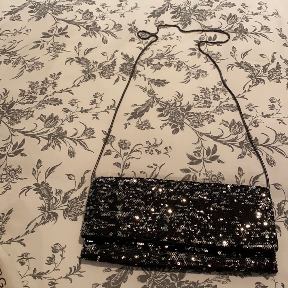 BCBG black/silver sequence crossbody. With tags